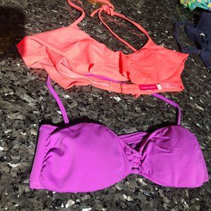2 VICTORIAS SECRET Bikini Swim Tops SMALL SUPER CUTE Pink Purple Vacation Ready